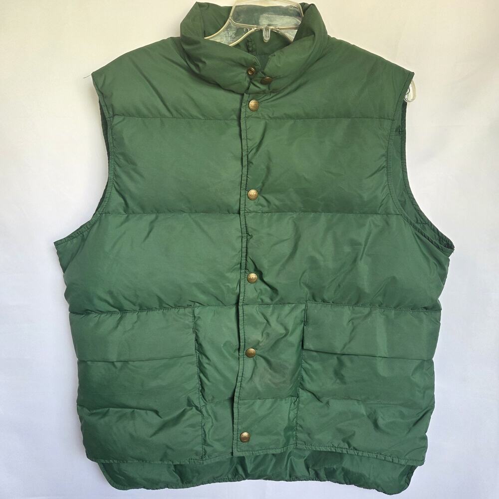 Vintage LL Bean Goose Down Vest Mens Large Green Snap Front Puffer Gorpcore